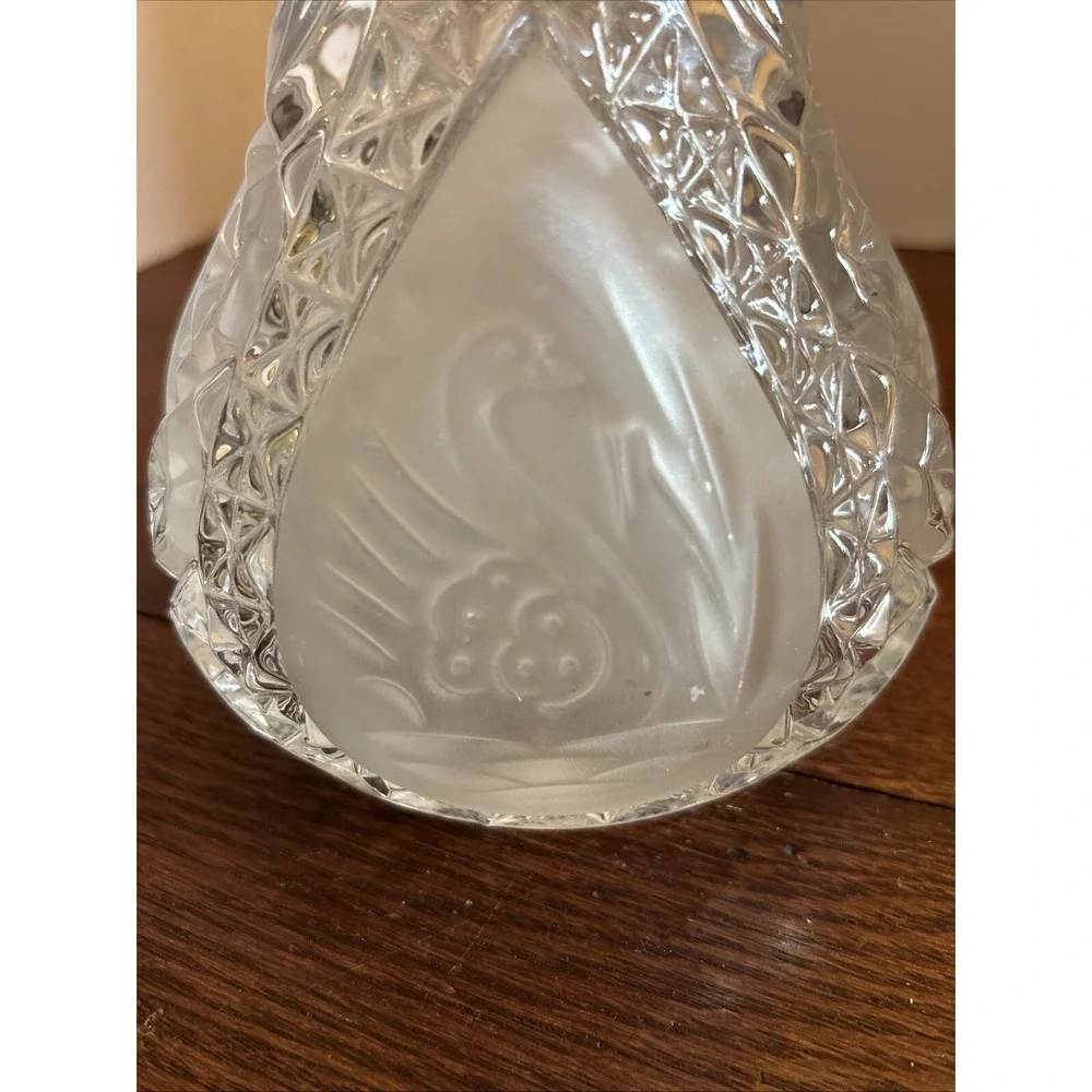 Vintage German Cut Lead Crystal Decanter Ornate Swan Frosted Accents‎ 14
